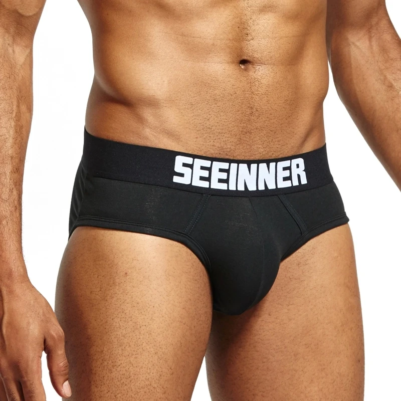 Classic Black Cotton Men's  Underwear Brief Shorts with Customized Elastic Waistband