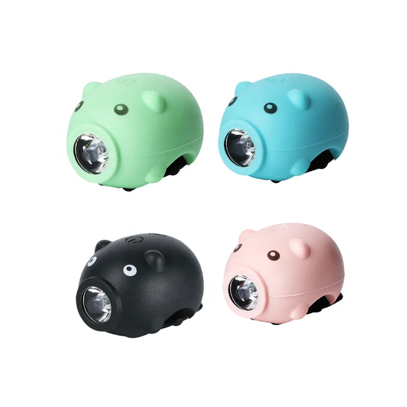

2022 Newest Christmas Gift Kids Pig Bicycle Handlebar Front Light With Horn Speaker Children Cute Give Away Animal Bike Light