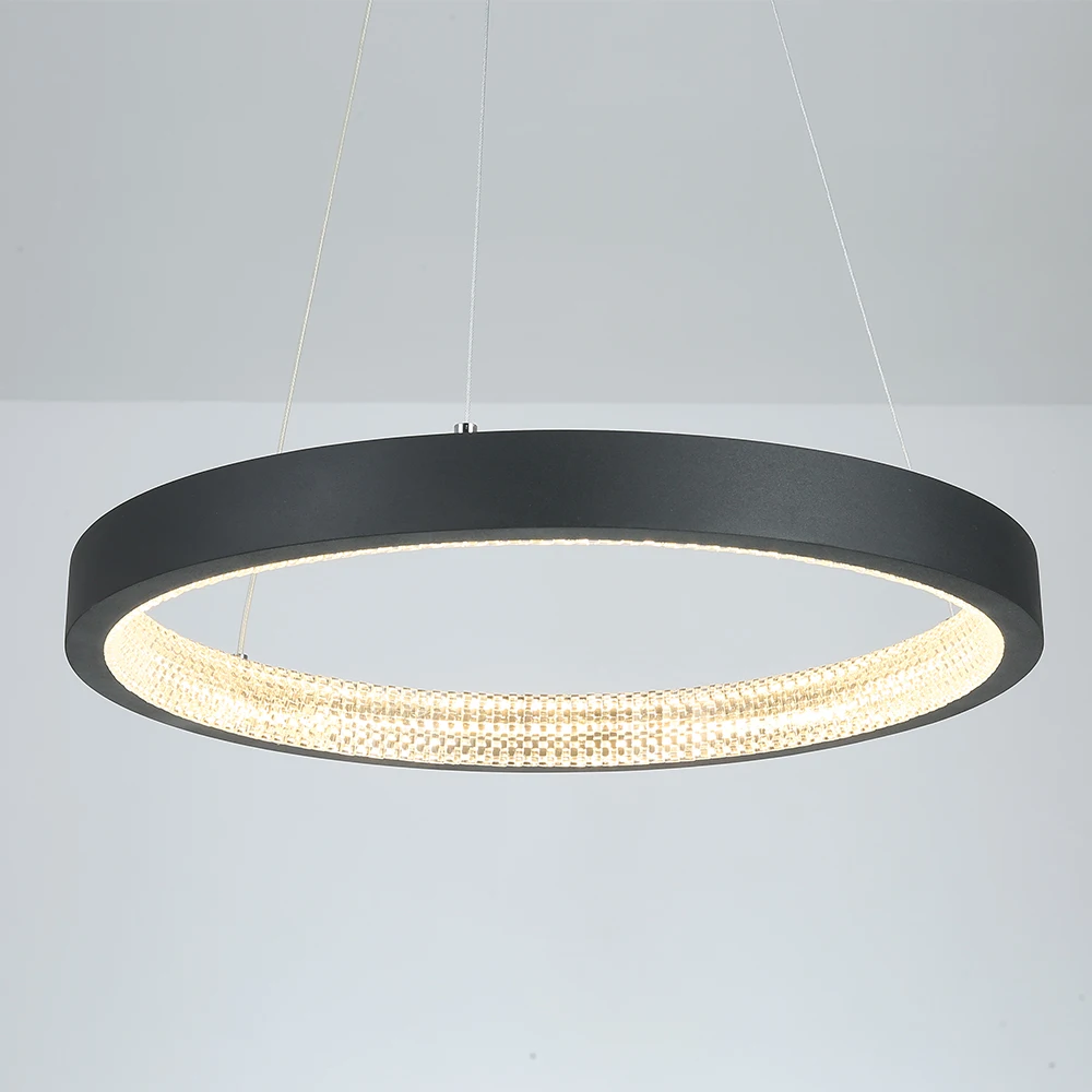 European annular modern black LED hanging lamp light living room foyer ring Pendant Light