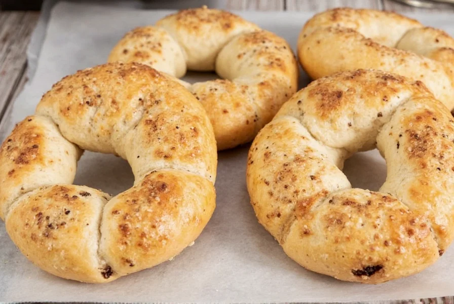 Freshly baked cinnamon raisin bagels sliced open with cream cheese