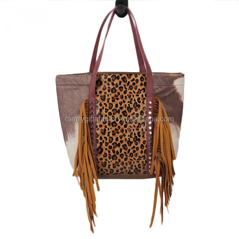 

New Arrival Wholesale Personalized Women Serape Leopard Sunflower Tassel Tote Bags, As pics show