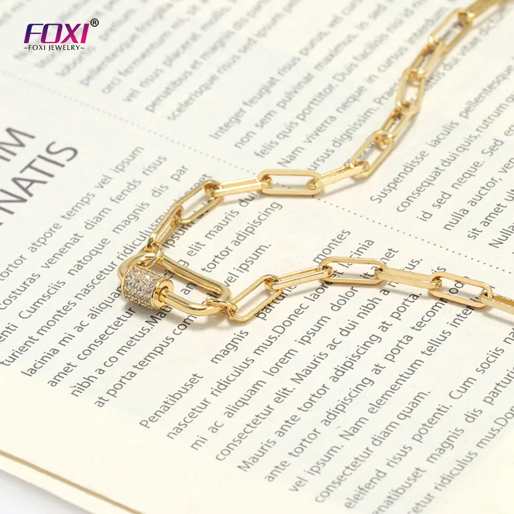 

Lock Necklace White Gold Link Chain Screw Clasp Lock Charm Necklace