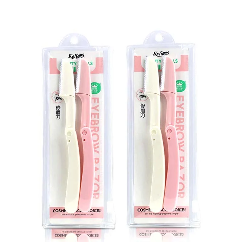

private label foldable eyebrow trimmer, with pink and white colors eyebrow razors shavers