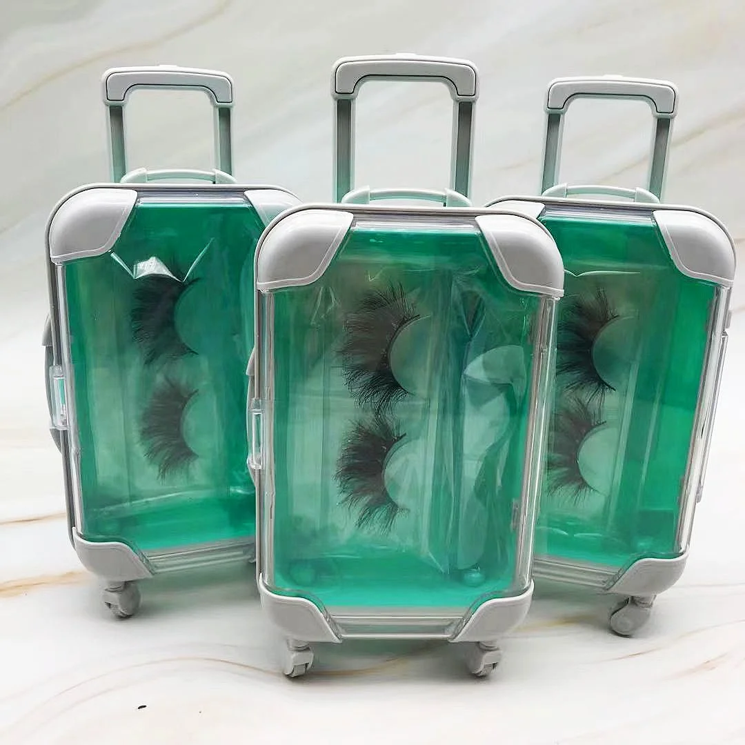 

Charming 2021 Private label Cute Mini Luggage Suitcase Lashdoll Brand Eyelash Packaging Case 25MM Fluffy Mink Lash Case