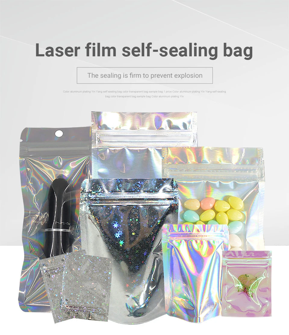 50pcs Zip Lock Sacs Holographique Laser Couleur Plastique Transpare