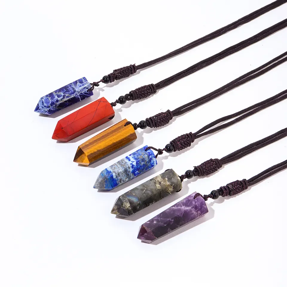 

Wholesale natural crystal single point necklace healing gemstone pendant gifts for women