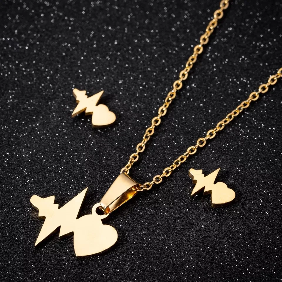 

Fashion stainless steel 24k gold dubai heart shape jewelry set silver jewelry set women silver jewelry set 925 sterling