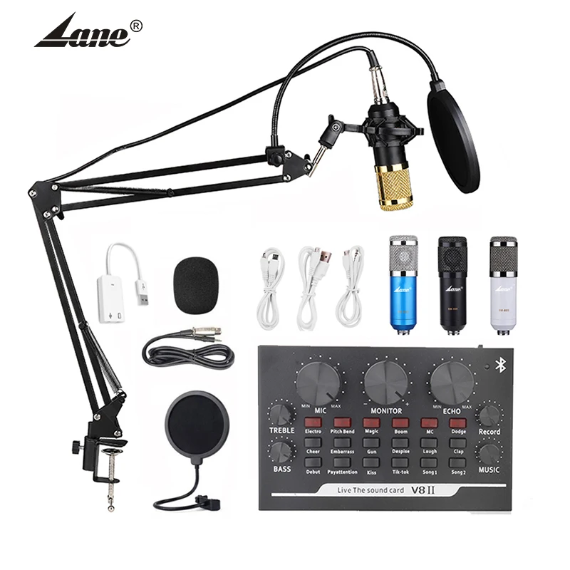 

lane BM800 Professional Condenser Microphone V8 Sound Card set for webcast live recording