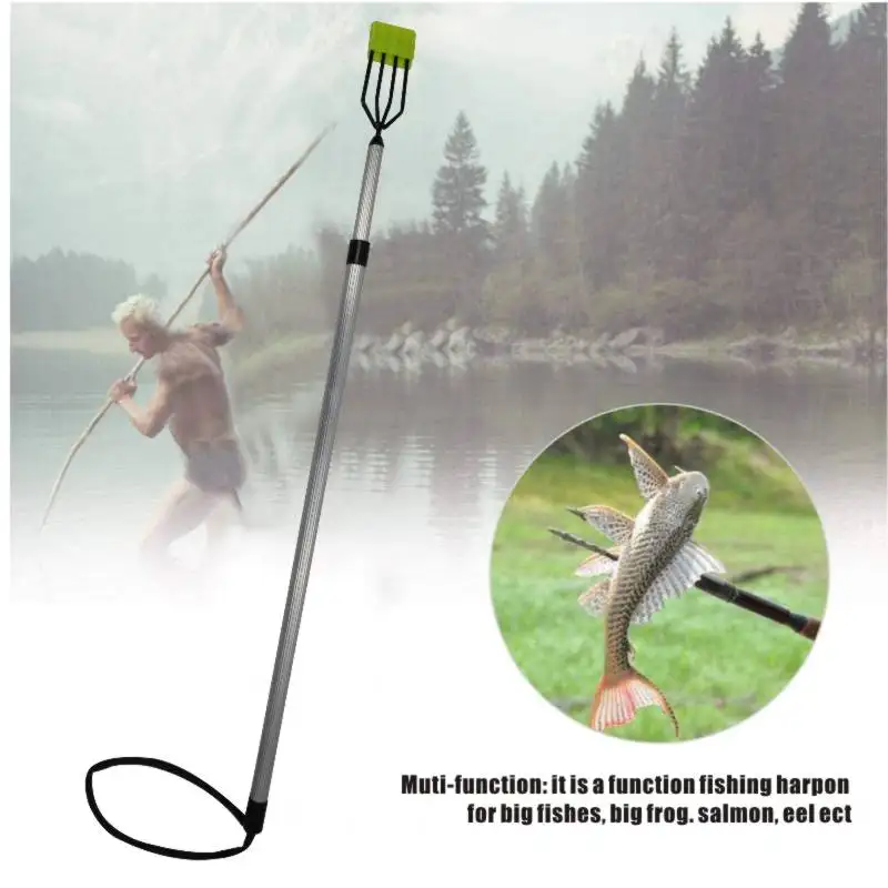 

Wholesale Telescopic fishing fork harpoon 4 Prong with Barbs Diving spear A-alloy handle fishing gaff hook gun Fishing Tools