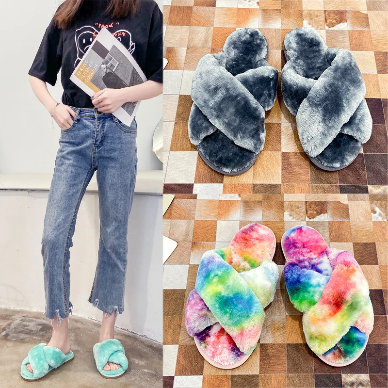 

faux fur slides women furry rabbit fur sandals china wholesale slippers women platform sandals 2020