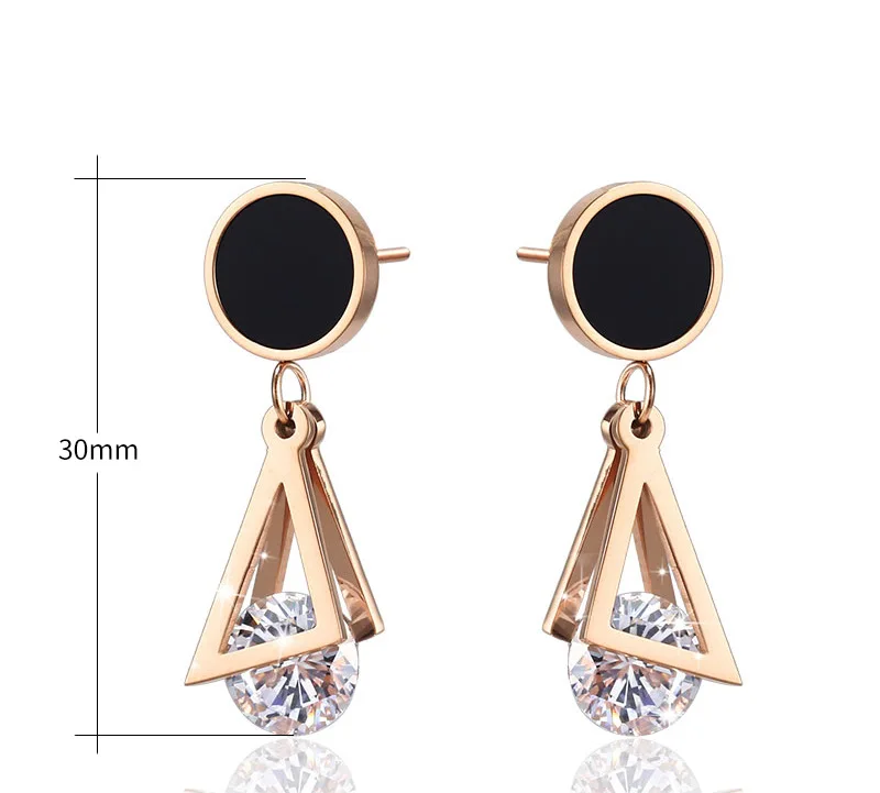 

Wholesale Stainless Jewelry Personalized Zirconia Stone Earrings Rose Glod Triangle Stainless Steel Earring For Women