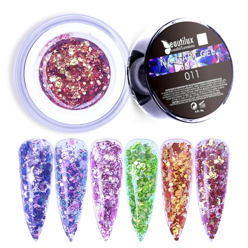 

Beautilux Nail Art Bing Nail Gel Polish Holographic Mermaid Sequins Gels Lacquer UV LED Gloss Glitter Winter Gel Varnish 10g