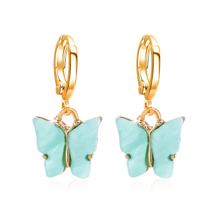 

New Women Jewelry Animal Sweet Colorful Acrylic Fashion Butterfly Drop Gold Earrings