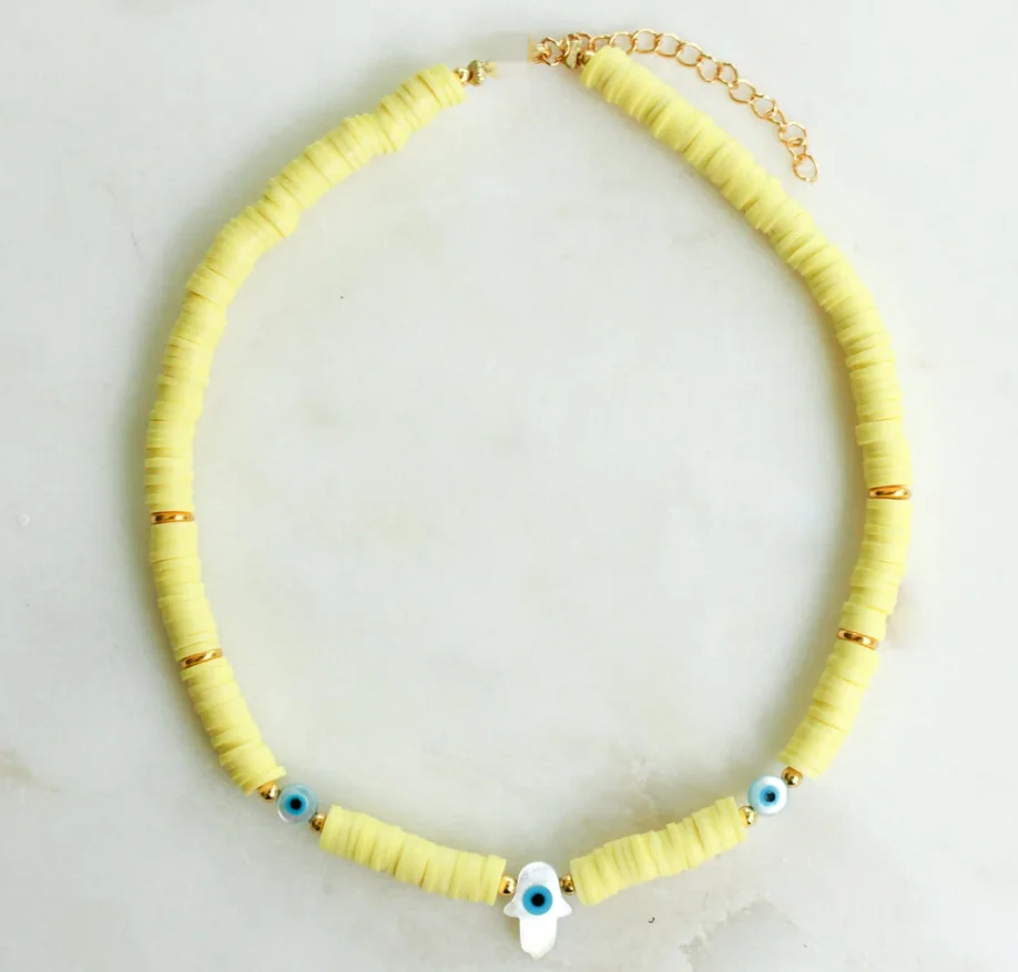 

Custom Shell Letter Evil Eyes Charms Necklace For Women Jewelry