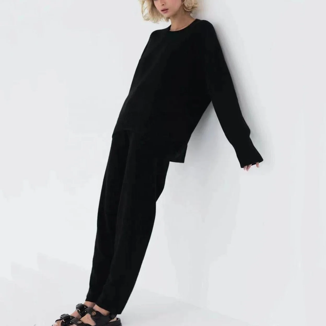 

Conjunto Agasalho 2021 Fall Winter 2 Piece Wool Knit Sweater Crewneck Womens Causal Cashmere Sustainable Sweater Set