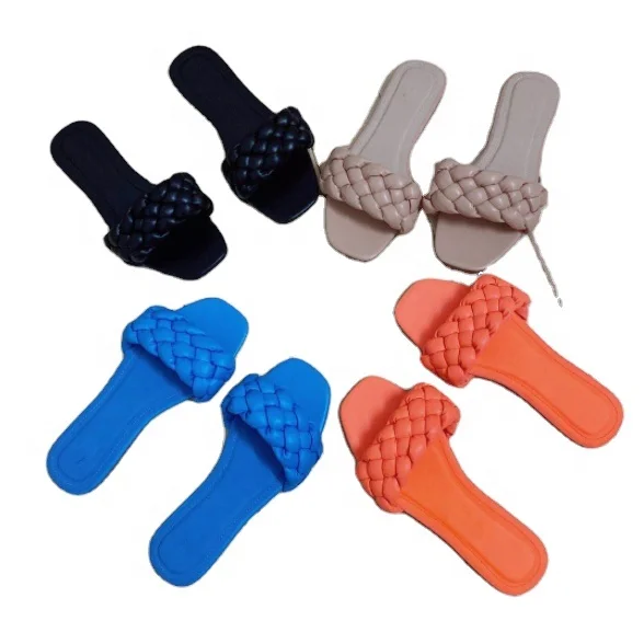 

Hot Selling European Ladies Simple Sponge Flat Shoes Women Weave Flat Lady Sandals