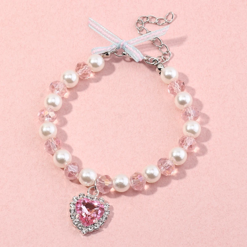 

Wholesale Fashion Pink Beaded Pearl Bracelets Cute Trendy Crystal Heart Pendant Charm Bracelet Jewelry For Girls Gift, Colourful