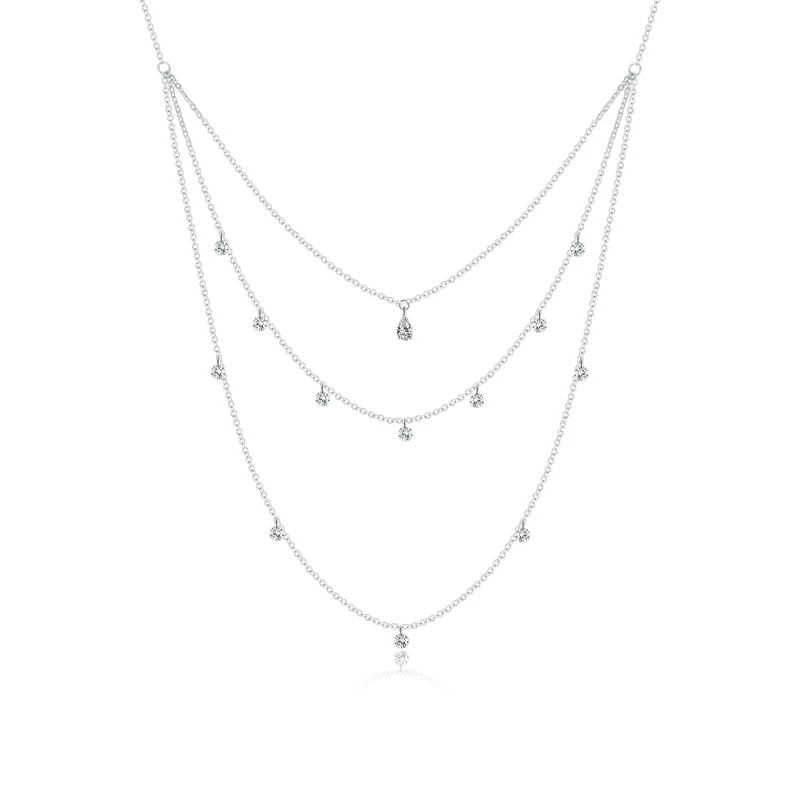 

Original design jewelry cute 925 sterling silver multilayer chain zircon choker necklace for girls