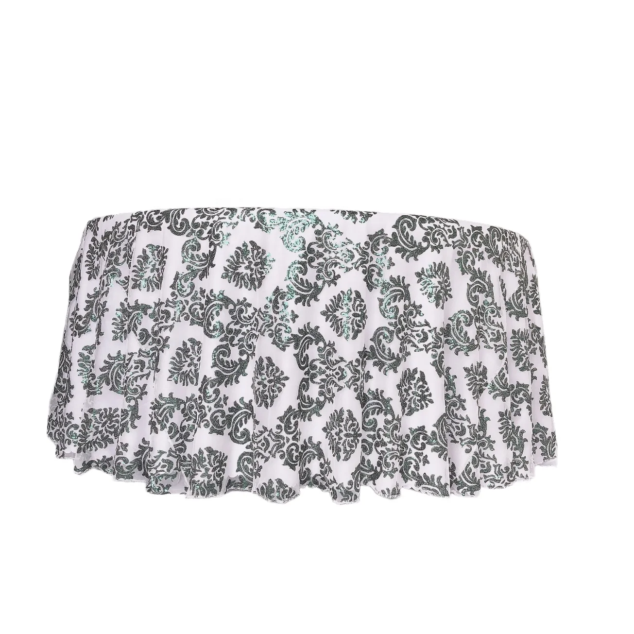 Luxury Glitz Sequin Rose Gold Damask Table Cloth Overlay for Wedding