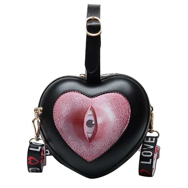 

Personality Creativity Girls Women Purse 2021 Fashion Lady Heart Shape Cross Body Shoulder Bags, Black