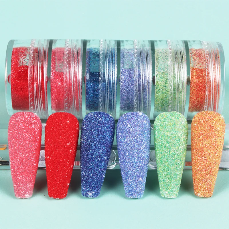 

6 Colors Set Candy Sweater Effect Nail Glitter Sparkly Sugar Dust Powder Chrome Pigment For Manicure Polish Nail Art Decorations