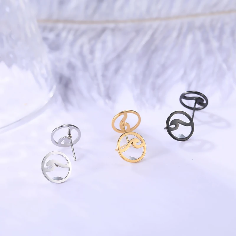 

stud statement Stainless Steel Ocean Waves Surfer Earrings for women with wholesale price 2019