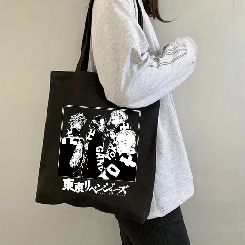 

Tokyo Revengers Shopping Bag Graphic Tote Harajuku Shopper Bag Women Canvas Shoulder Bag Female Ulzzang Funny Eco Large-capacity, Black