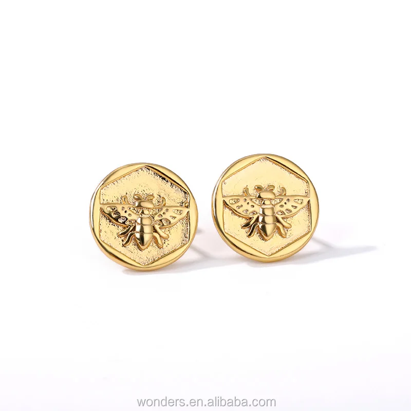 

RTS Coin Bee Gold Plated Earrings In Bulk Yiwu Drop Shipping Supplier