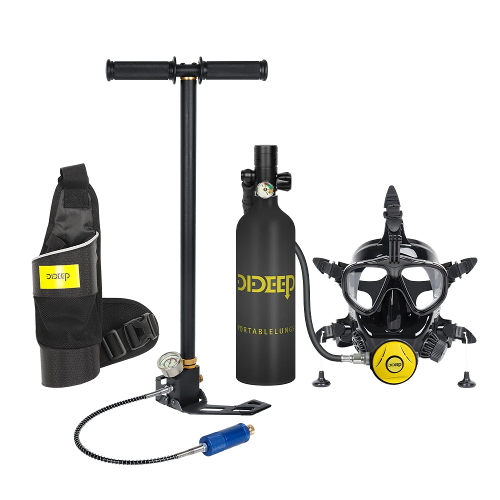 2024 New Design 1L Mini Tank Lightweight Aluminium Hand Pump Diving Cylinder High Oxygen Underwater Breath Equipment Set