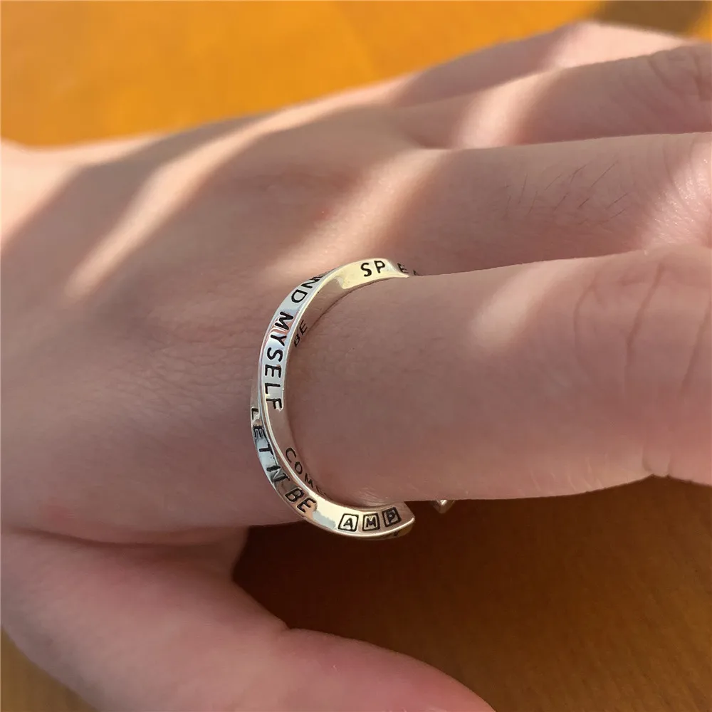 

Wholesale Creative Lucky Letter Ring Open Female Silver Color Twist Design Engraved Rings Jewelry