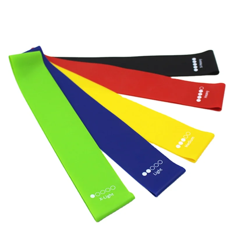

Wholesale custom logo private label yoga gym exercise hip booty loop latex resistance bands set for legs and butt, Green, yellow, blue, red, black