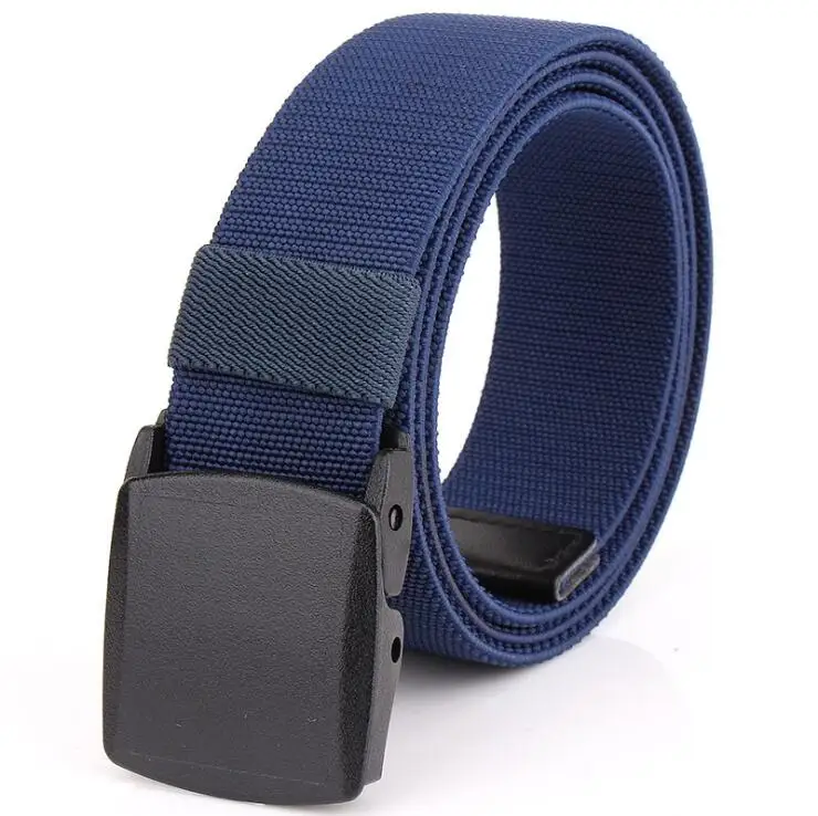 

Men plain canvas breathable military tactical waist elastic stretch belt with plastic buckle