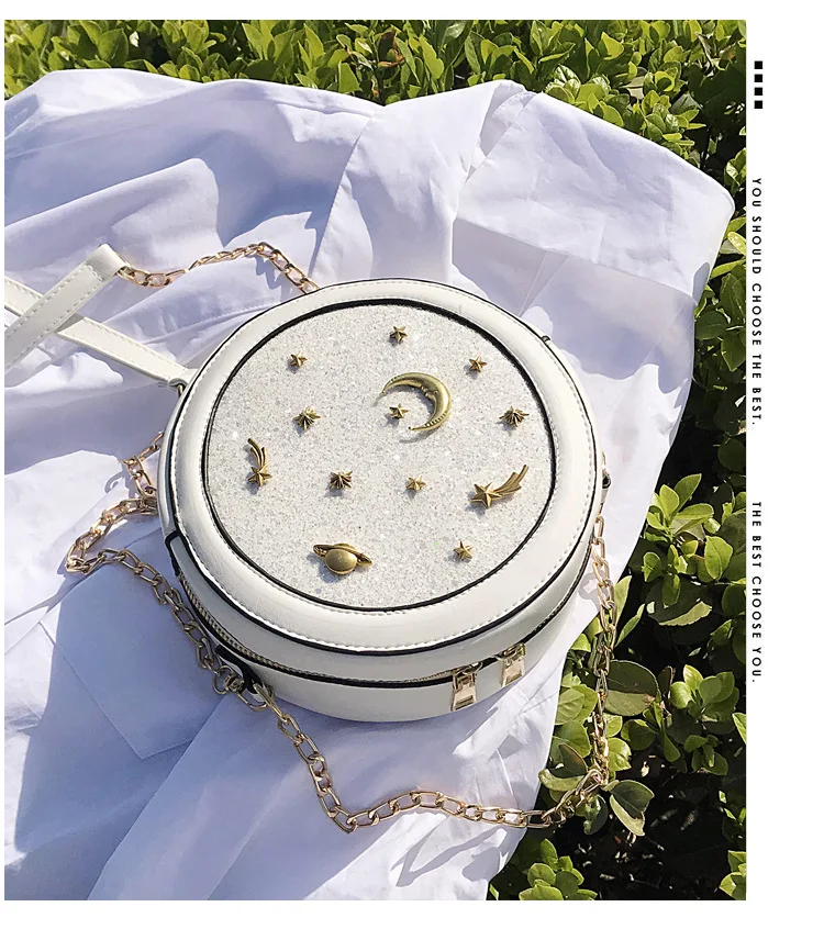 

BG-0232 New Fashion High Quality Vintage Bag 2021 New Cute Minimalist Chain Handbag Retro Small Round Trend Star Messenger Bag, 3 colors