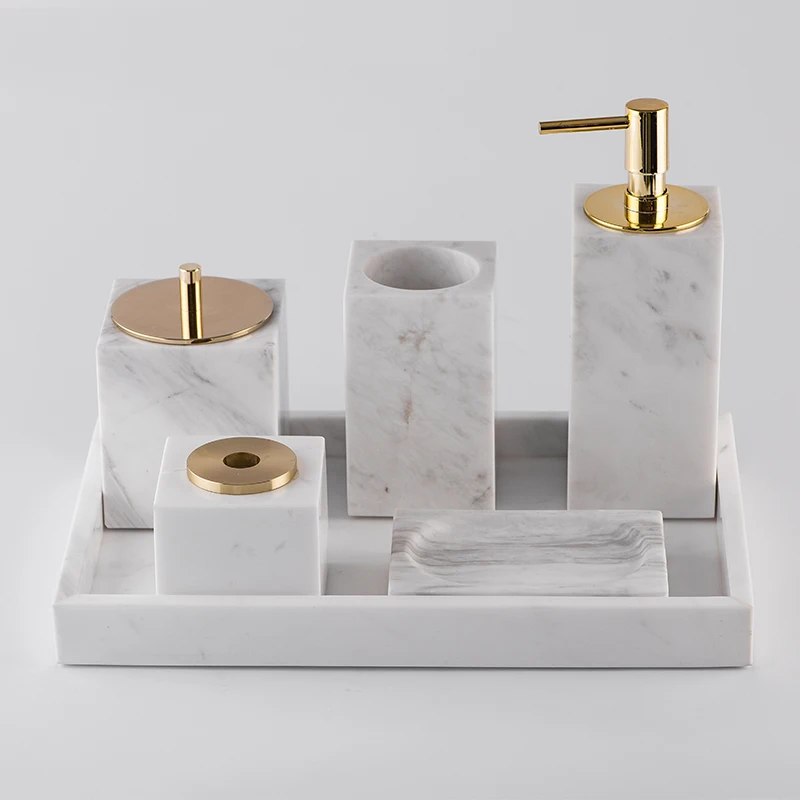 

Natural White marble stone 6 piece Bathroom Accessories set