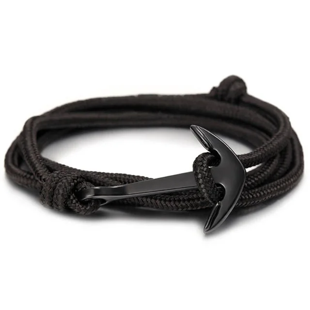 

Fashion Black Anchor Bracelet Men's Charm Survival Leather Friendship Rope Chain Bracelet, Gold color
