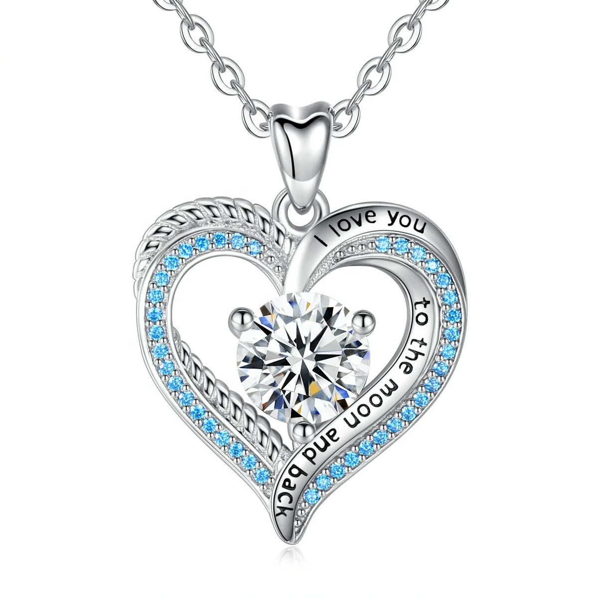 

Merryshine High Quality Fashion 925 Sterling Silver Jewelry Pendant Necklaces, Silver+ blue zircon