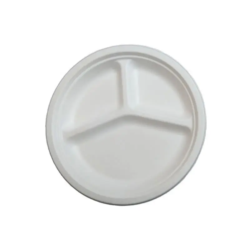 

10 Inch 3 Compartment Disposable Tree-Free Plates 100% Natural Sugarcane Biodegradable, Photo