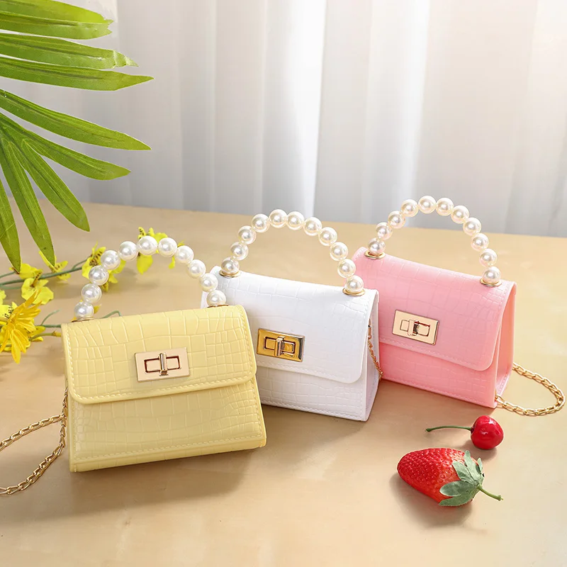 

Vintage Bags Women small jelly Purse Bag Pearl Handheld Crocodile Pattern Cute Handbag/, As picture