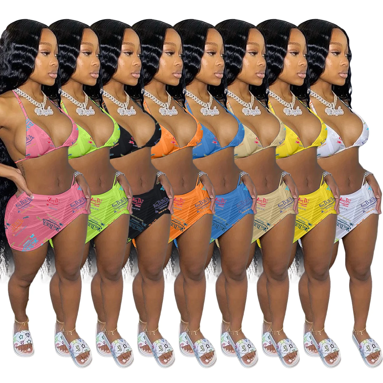 

Swimwear 2021 letter print halter bikini 3 piece bikini set swimsuit with cover ups luxury swimwear, Picture