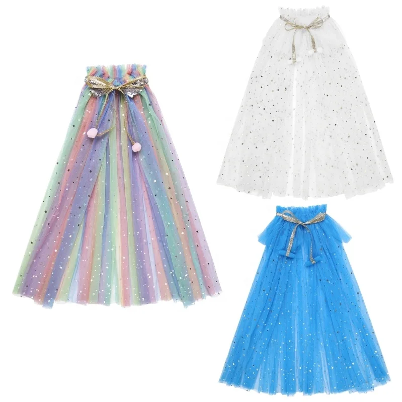 

Kids Girls Sparkling Sequins Tulle Princess Cloak Capes for Halloween Birthday Party Costumes Dress up