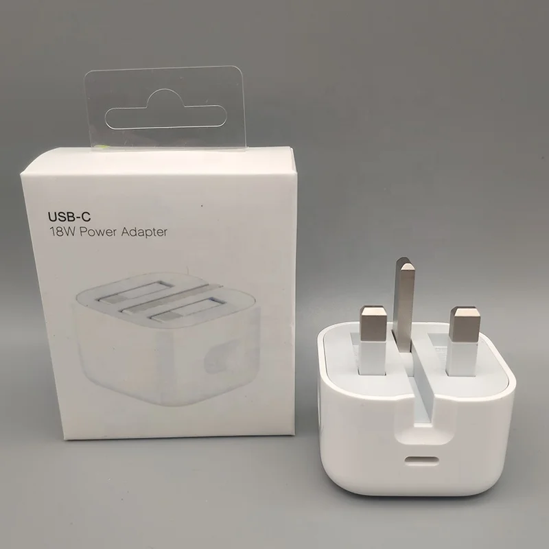 

UK 18W PD charger for iPhone iPad Original USB C Power Adapter for Apple mobile phone 18W Fast charging charger with package, White