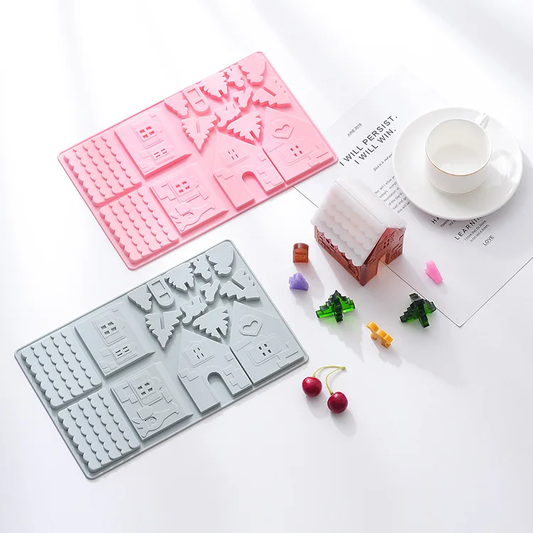 

LOVE'N LV118A Gingerbread house silicone mold baking cake tool DIY Christmas house chocolate candy mold, Blue,pink