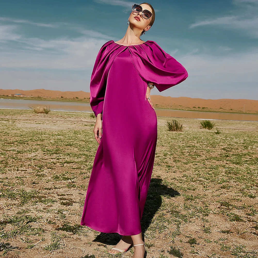 

Rose red long sleeve gown party dress evening women clothing of Arabic evening dress