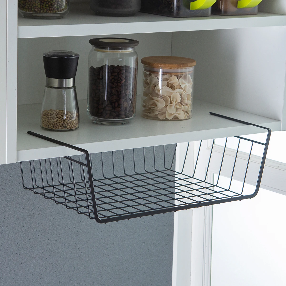 

ORZ0085 steel metal basket hanging cabinet storage baskets under shelf hanging basket for home kitchen, Black