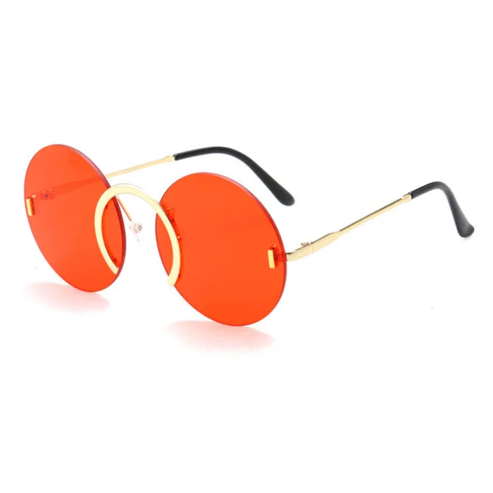 

Stock new trendy design women 2022 metal cycle round rimless hot Fashion uv400 sunglasses, 5 color for selection