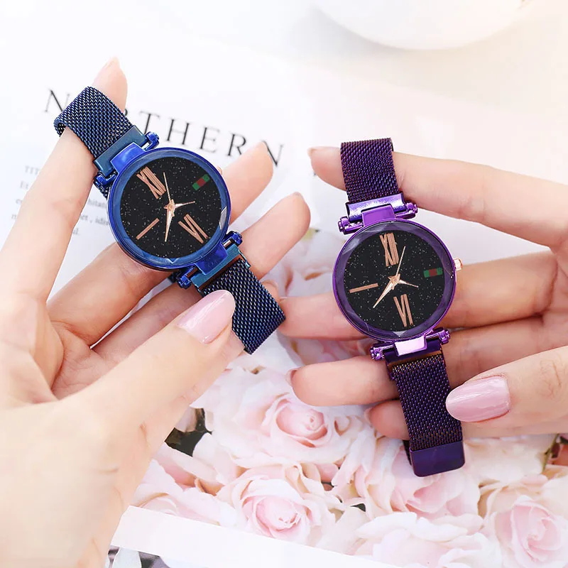 

Fashion Star Sky Dial Quartz Watch Magnet Buckle Women Analog Elegant Strap Women Bracelet Wristwatch, As picture