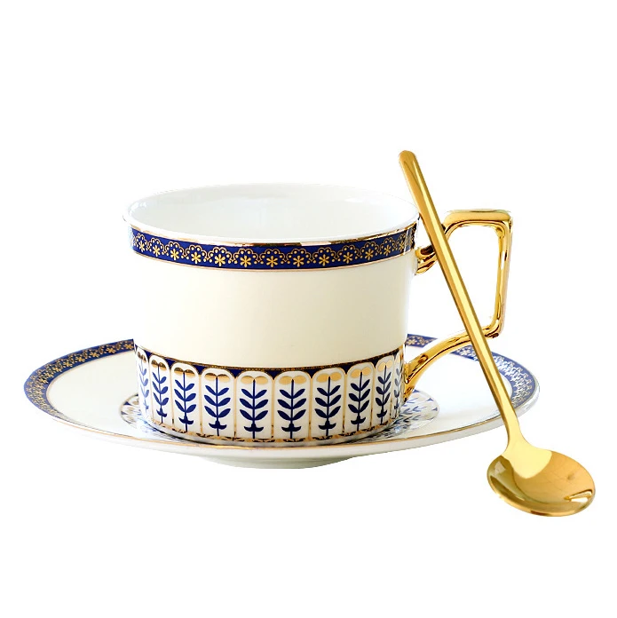 

British Style Ins European Ceramic Coffee Cup Afternoon Tea Set Creative Mug Home With Saucer Spoon Holder, Blue,golden,yellow,white