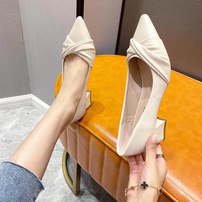 

New High Heels Women Pumps Stiletto Shoes Lady Slip-on Point Toe Chunky Heels, Apricot black