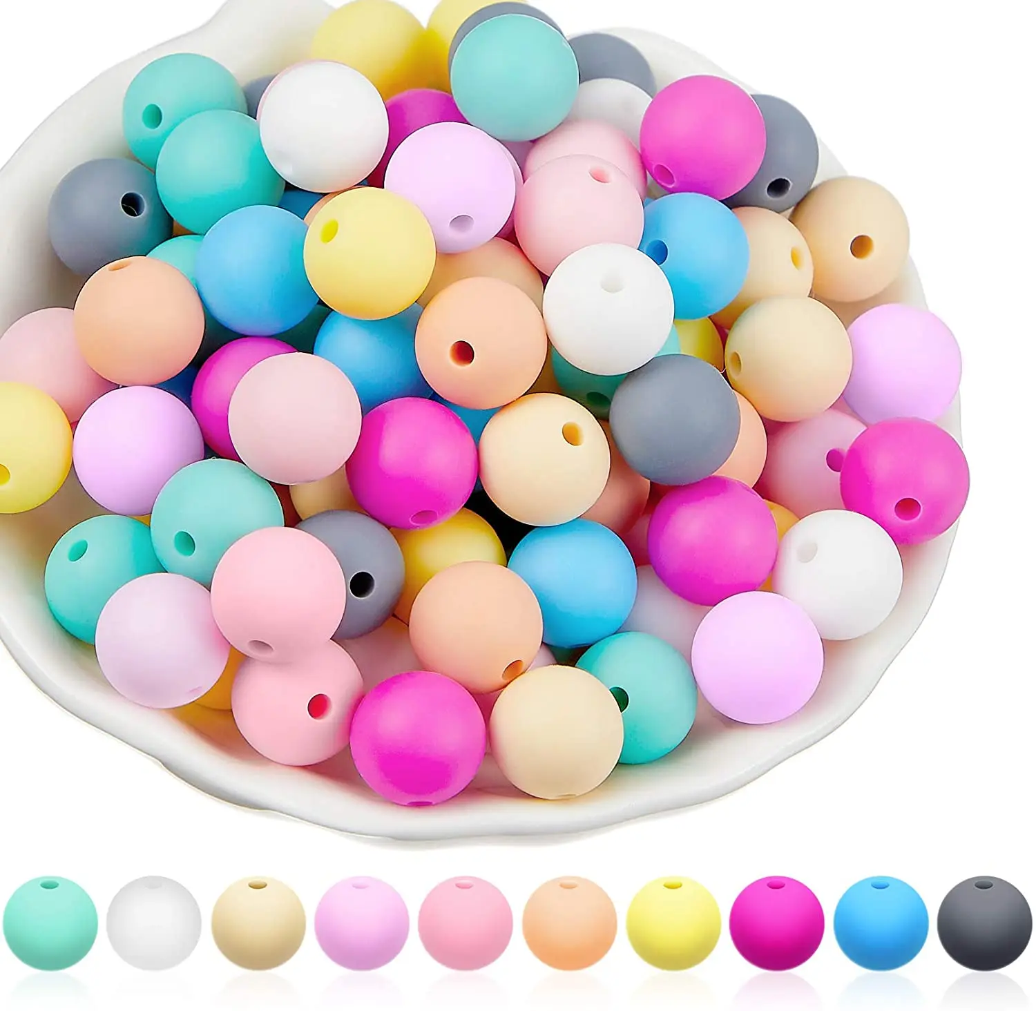 

BPA Free Chewable Loose Bead Food Grade  Silicone Baby Teething Beads for DIY Teether Chain Jewelry Necklace Making