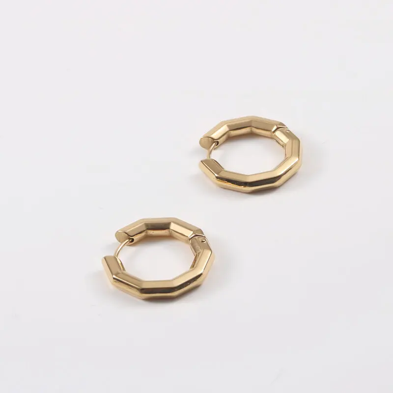 JOOLIM High End 18K Gold Plated Stainless Steel Chunky Irregular Octangle Hoop Huggie Earring Design Jewelry Wholesale